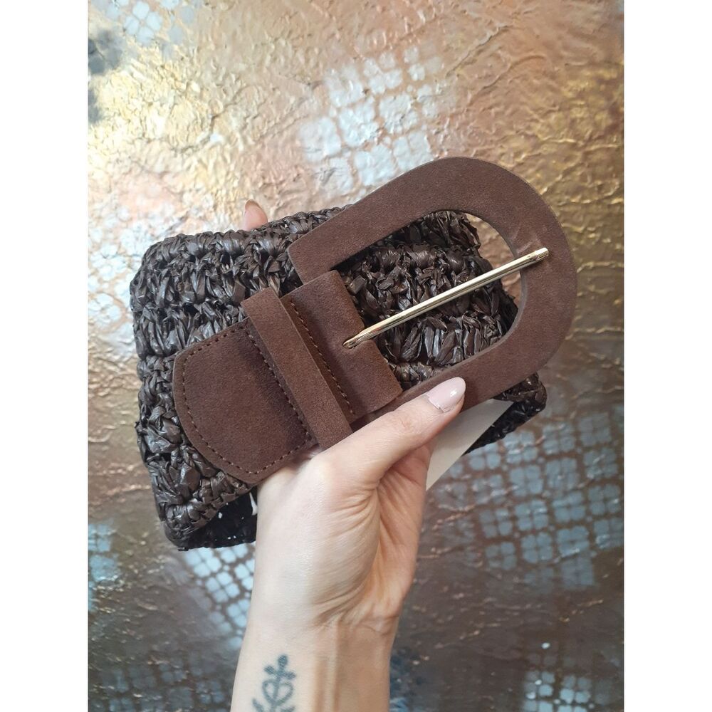 Zara Nwt Woven Brown Statement Belt with Suede Buckle